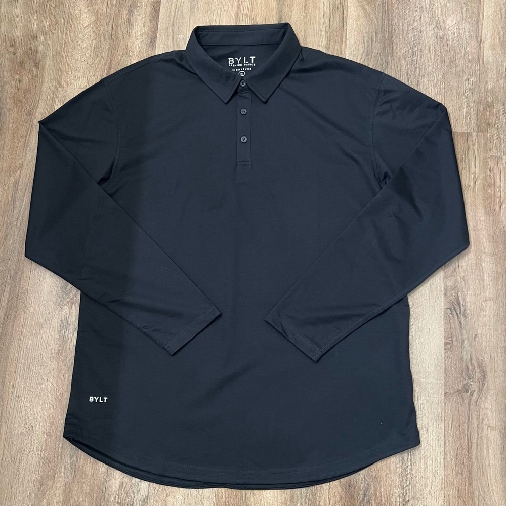 BYLT Premium Basics Signature Mens XL Black Long Sleeve Polo Shirt
